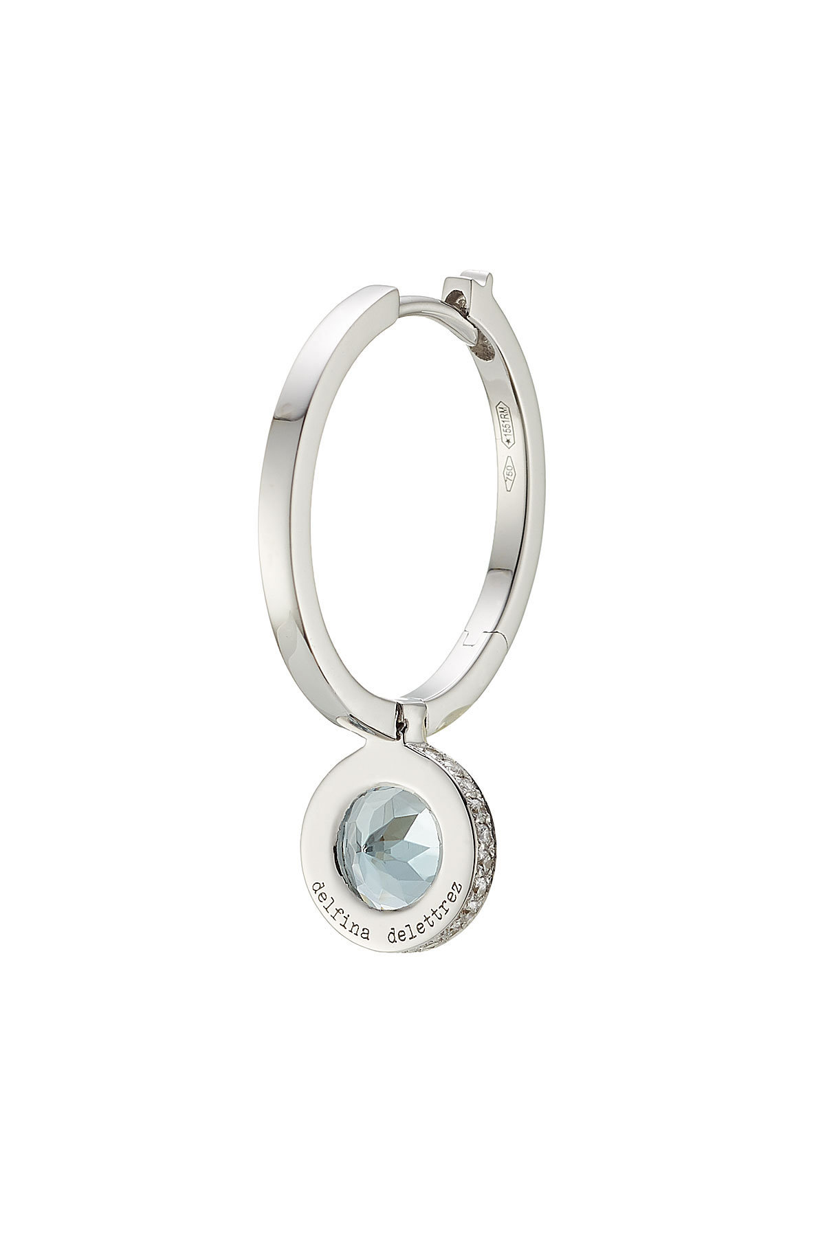 Seal 18kt White Gold Hoop Earring with Aquamarine and White Diamonds by Delfina Delettrez