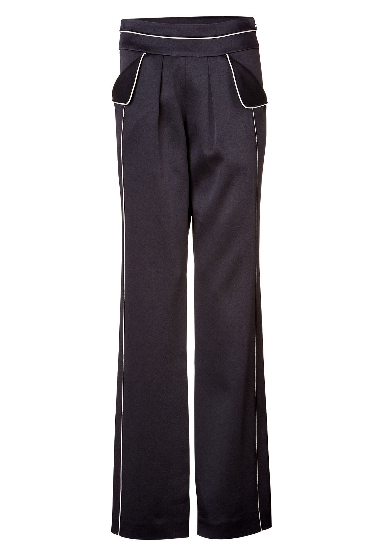 Crepe Wide Leg Pants with Piping in White by Derek Lam