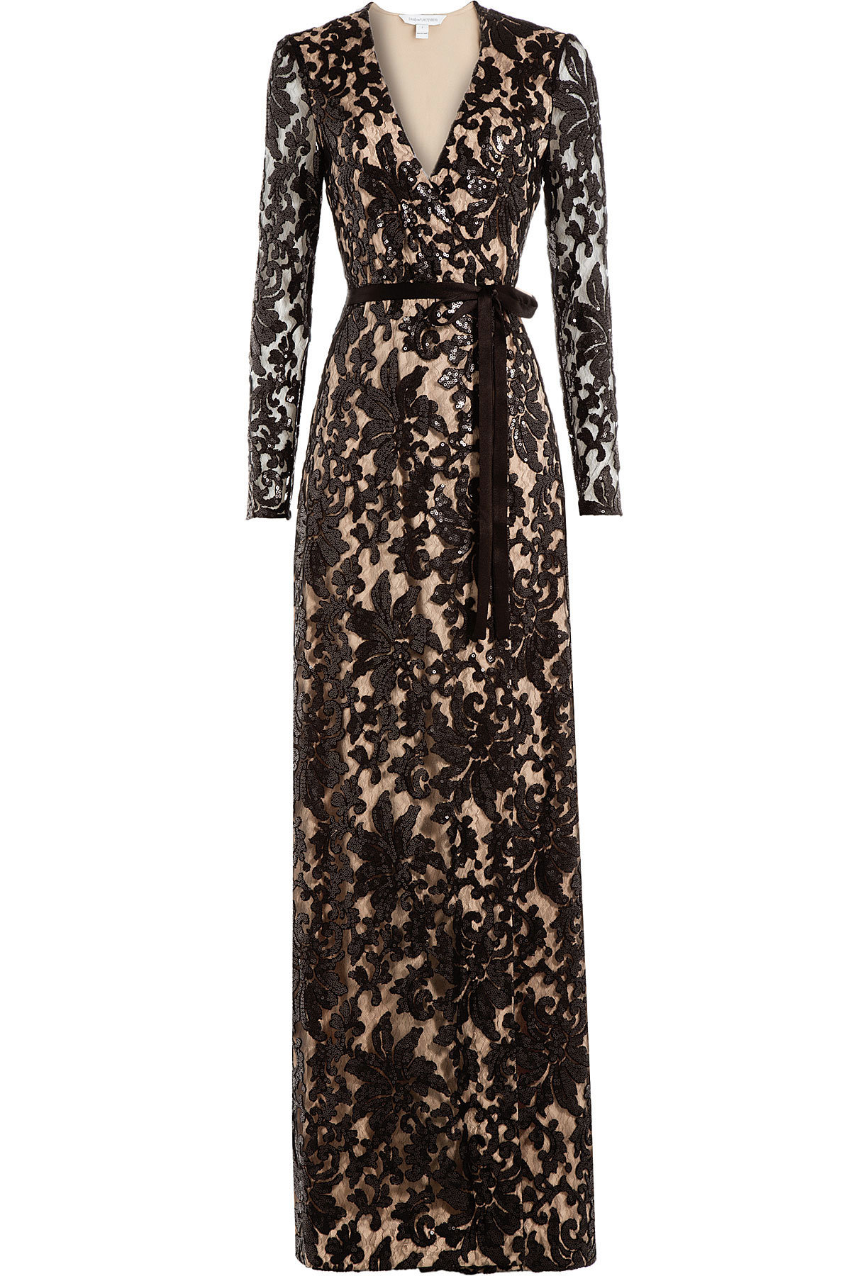 Diane von Furstenberg - Sequin Embellished Floor-Length Gown with Lace