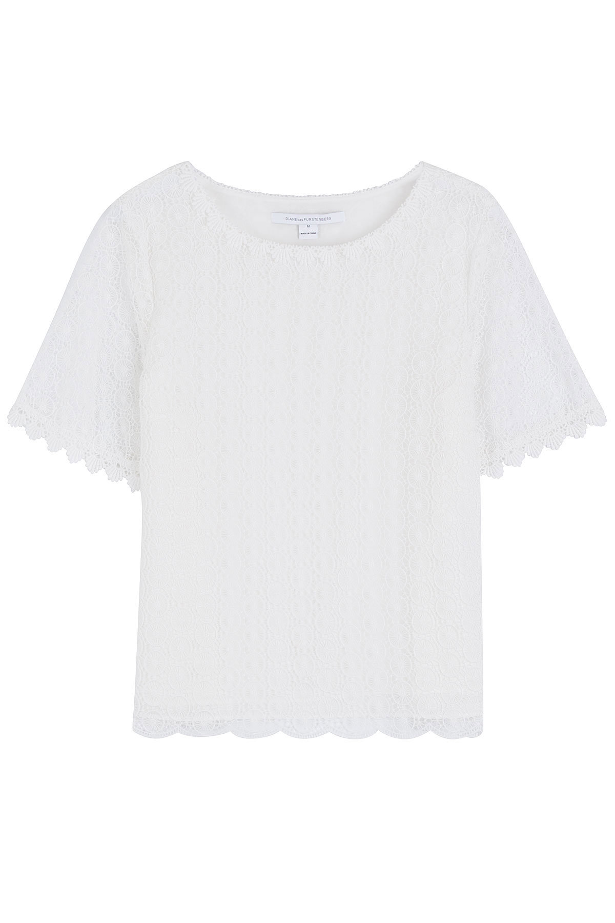 Diane von Furstenberg - Short Sleeve Top with Lace Eyelet Overlay