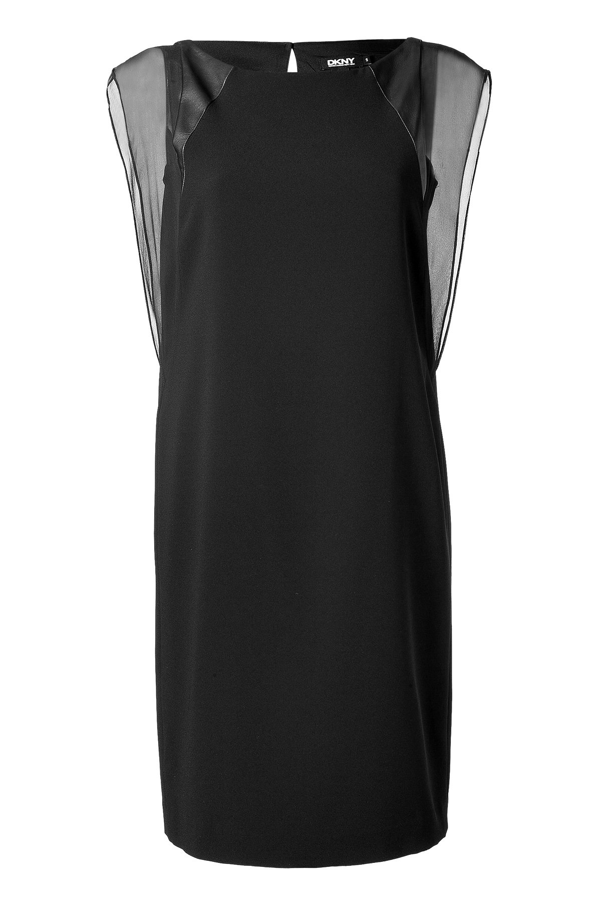 Sheer Sleeve Dress with Leather Inserts by DKNY