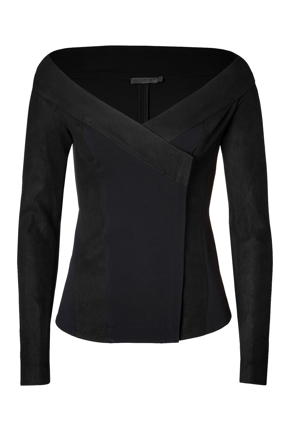 Leather Trimmed Jacket in Black by Donna Karan