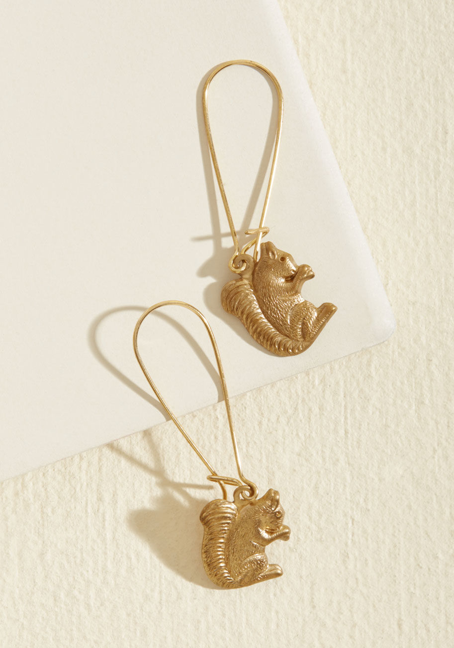 May we suggest these squirrel earrings as your next nature-inspired style? With comfortable loops and stamped brass charms, this nickel-free pair infuses quirk and cuteness into your look. by EC031