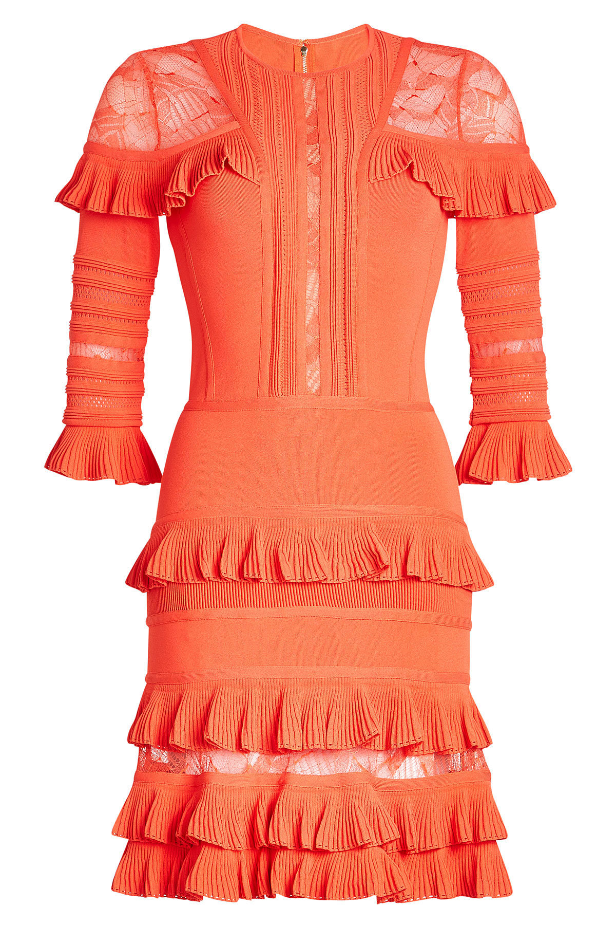 Elie Saab - Flutter Hem Dress with Lace Panels