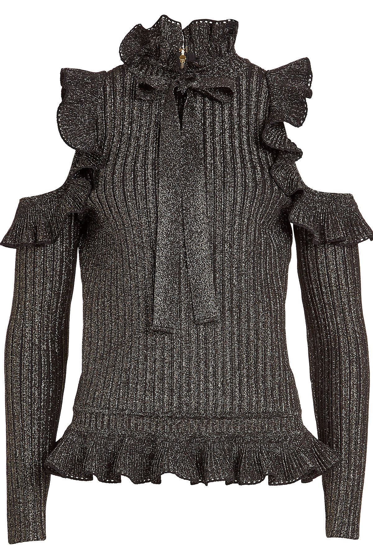 Metallic Pullover with Cold Shoulders by Elie Saab