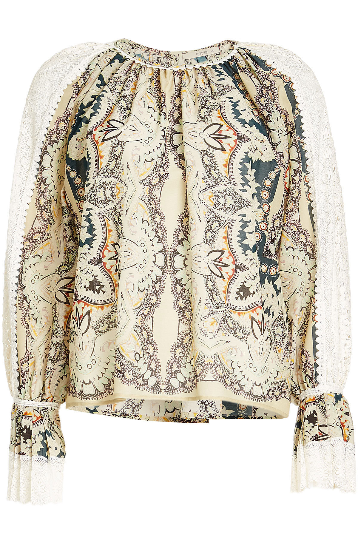 Etro - Printed Cotton and Silk Blouse with Lace