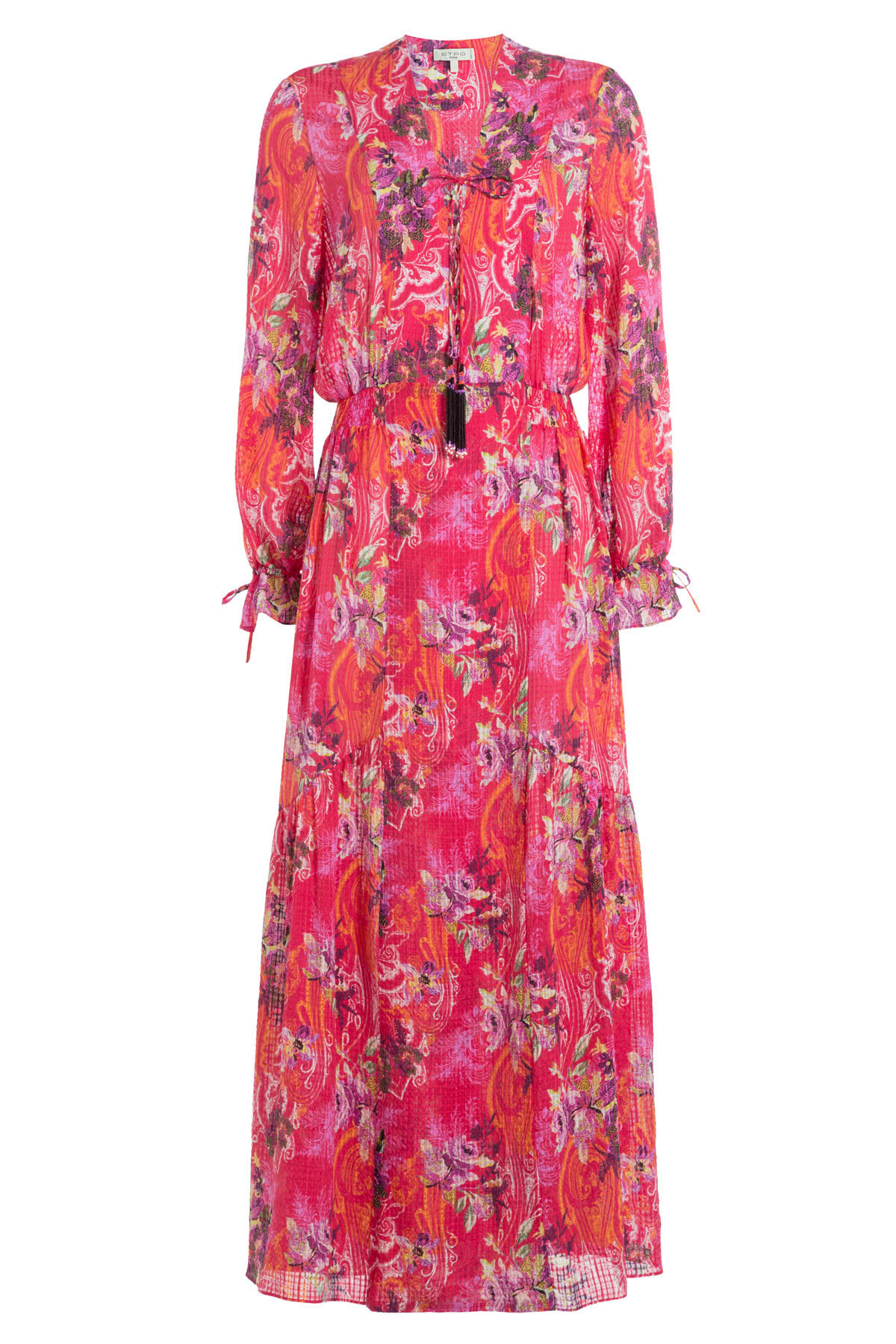 Etro - Printed Cotton Dress with Embellished Tassels