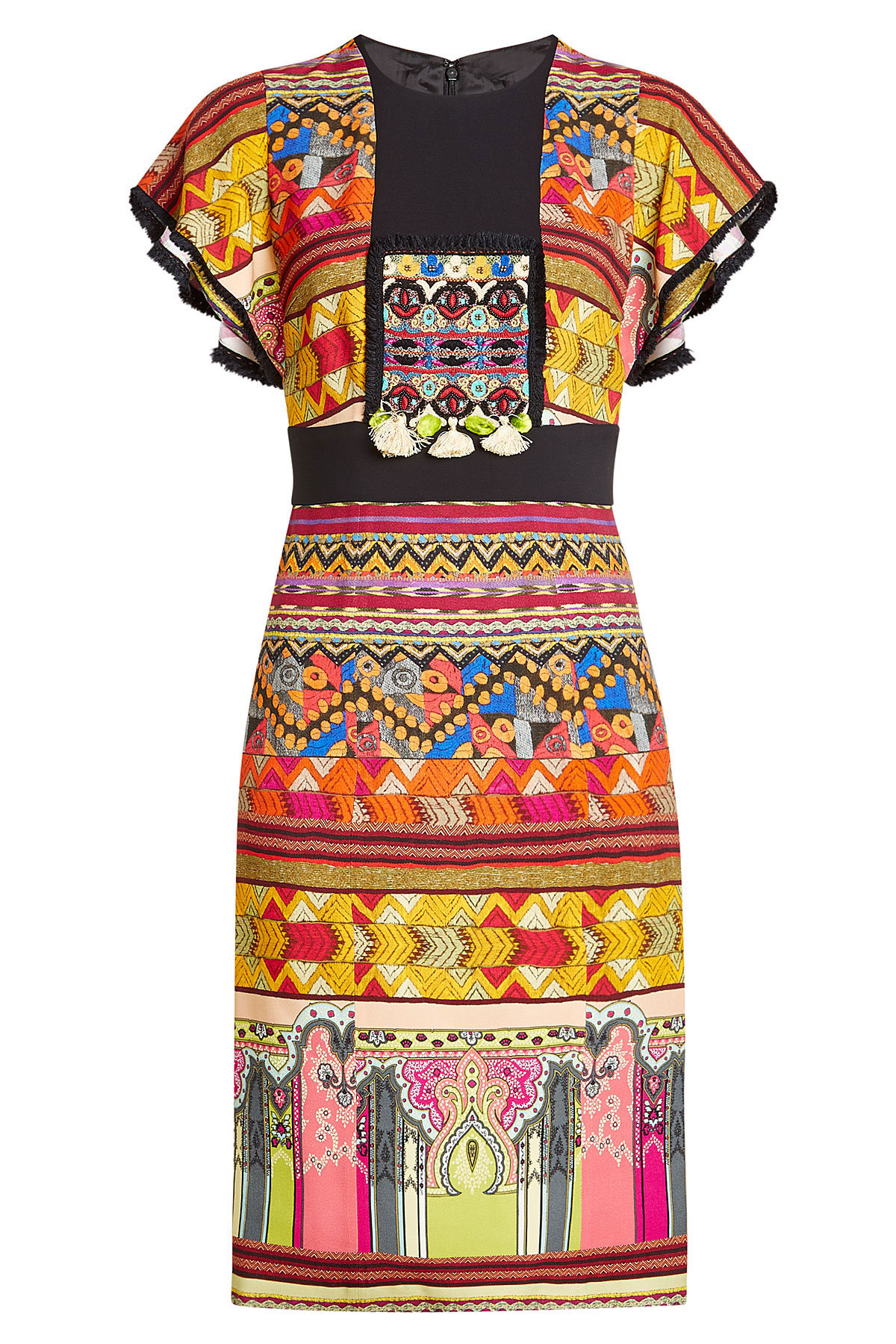 Etro - Printed Dress with Tassels and Fringed Trims