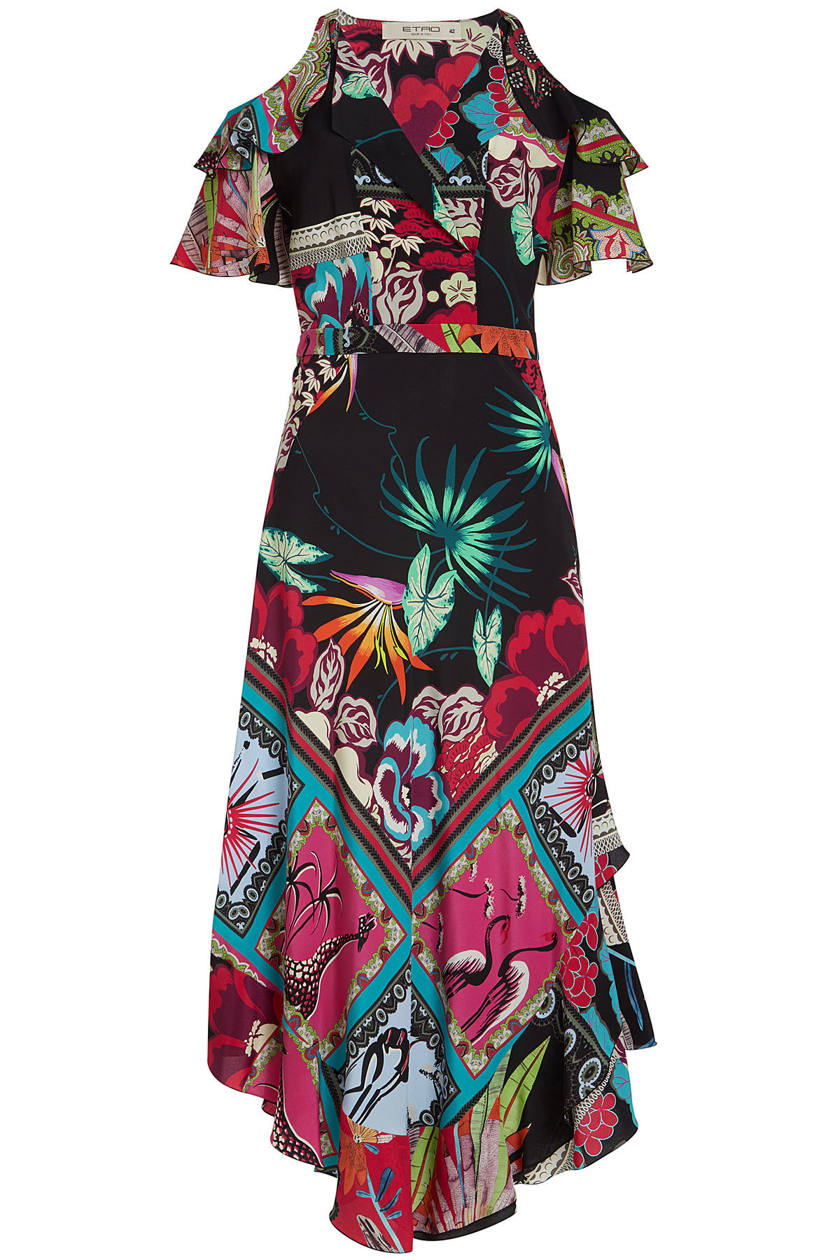 Etro - Printed Silk Dress with Cut-Out Shoulders