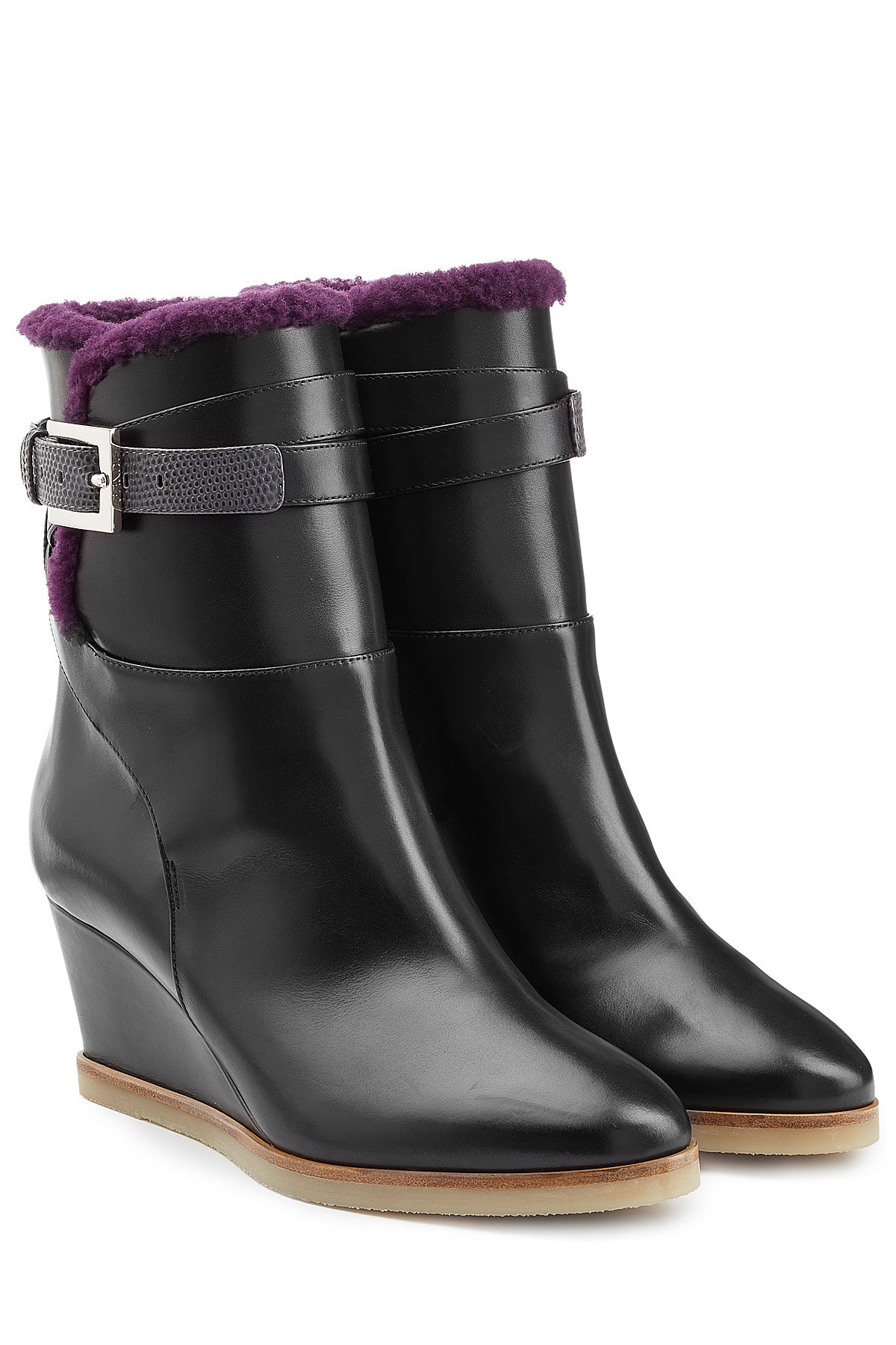 Leather Ankle Boots with Shearling Lining by Fendi