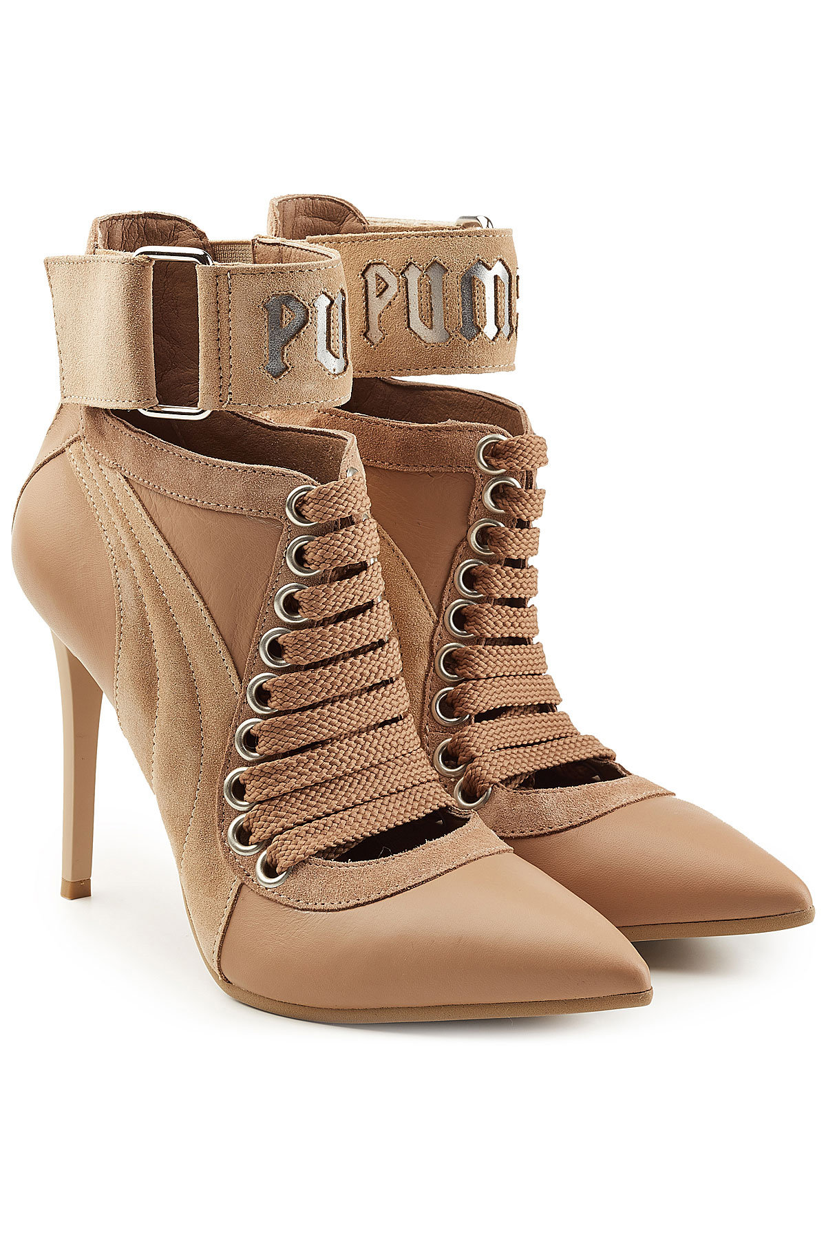 Lace Up Stiletto Boots with Leather and Suede by FENTY Puma by Rihanna