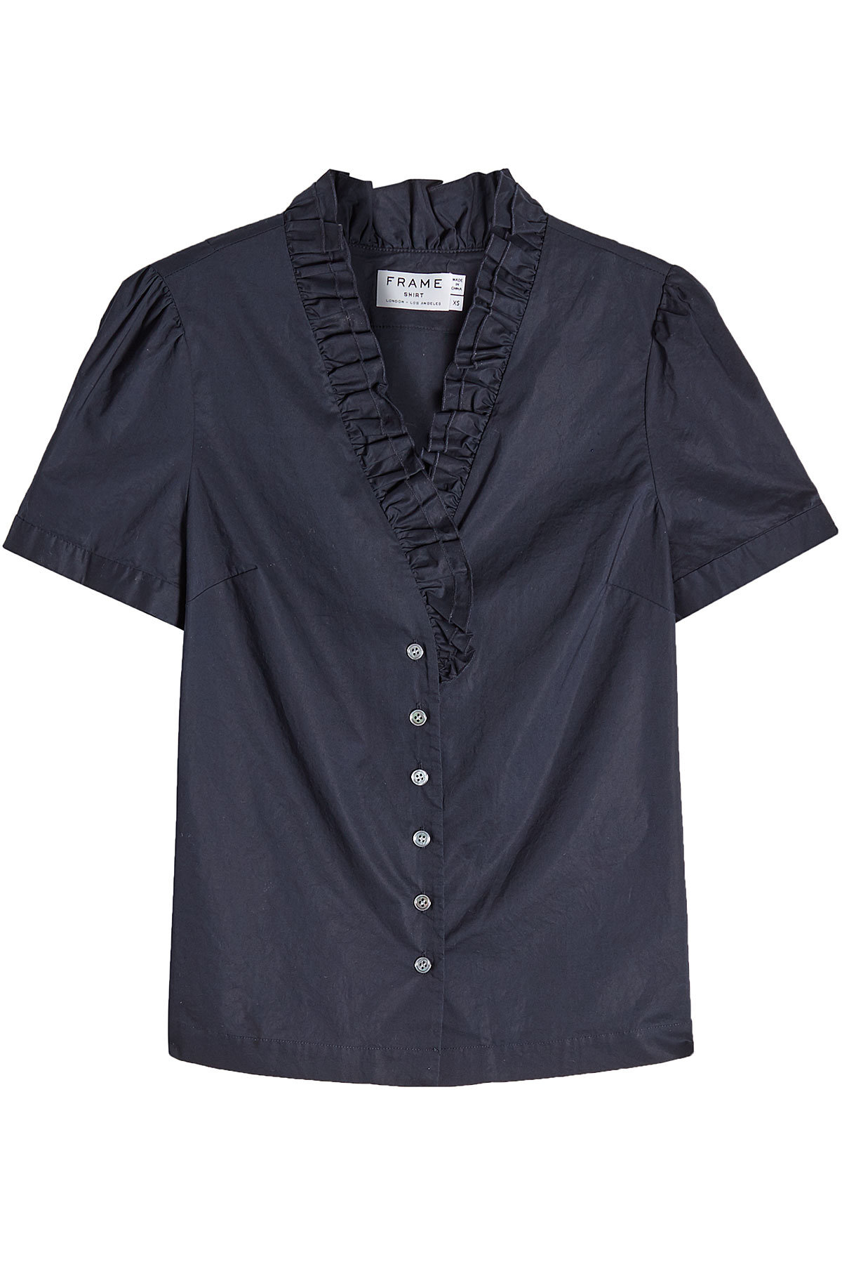 Frame Denim - Short Sleeved Cotton Blouse with Ruffles