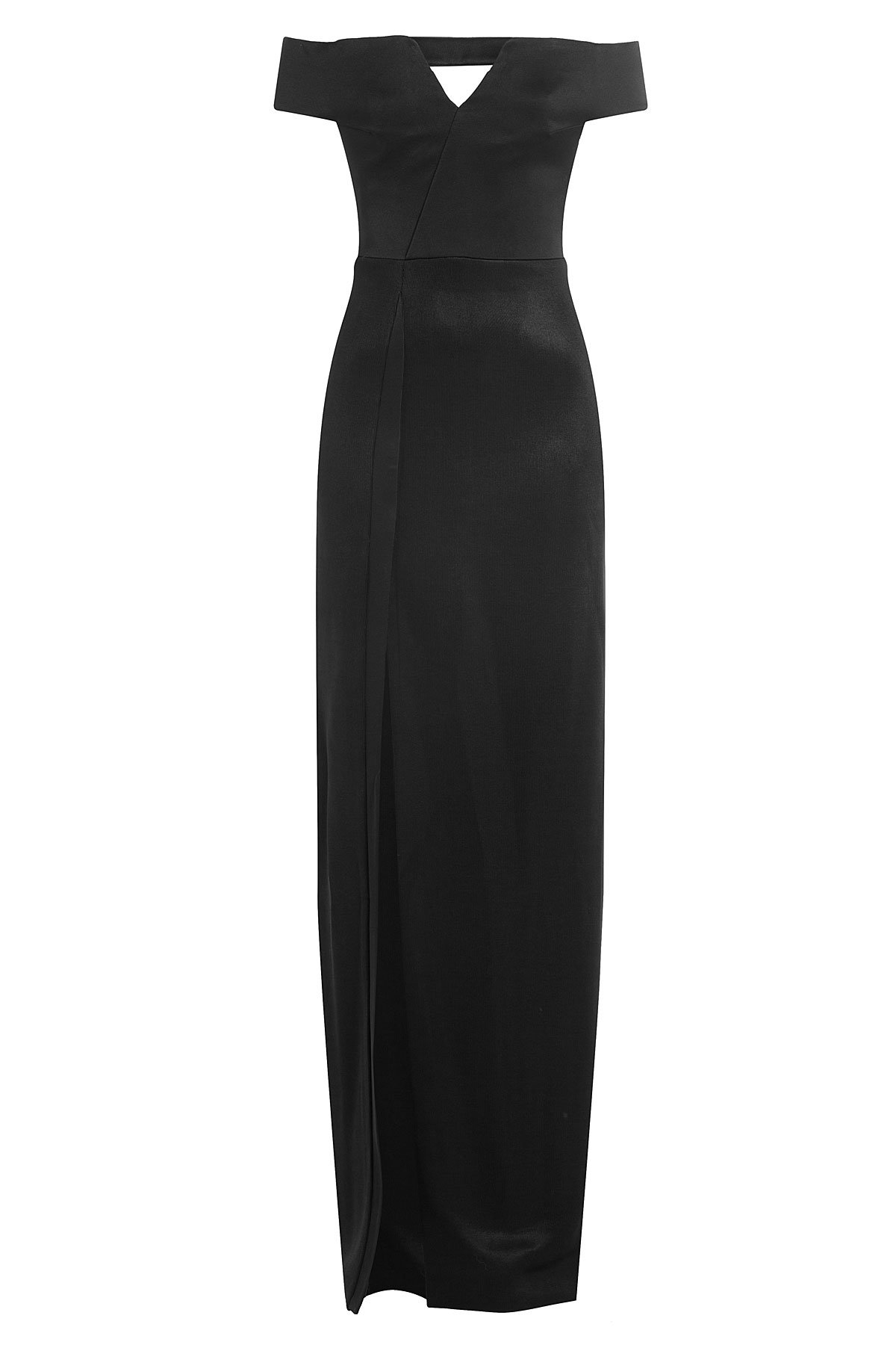 Satin Floor Length Dress with Bardot Neckline by Galvan