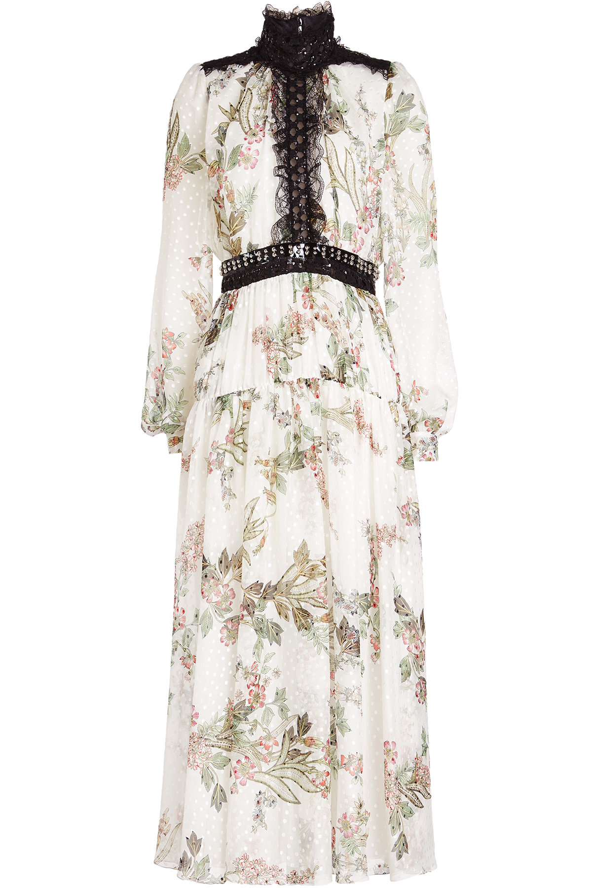 Printed Silk Floor-Length Gown with Embellishment and Lace by Giambattista Valli