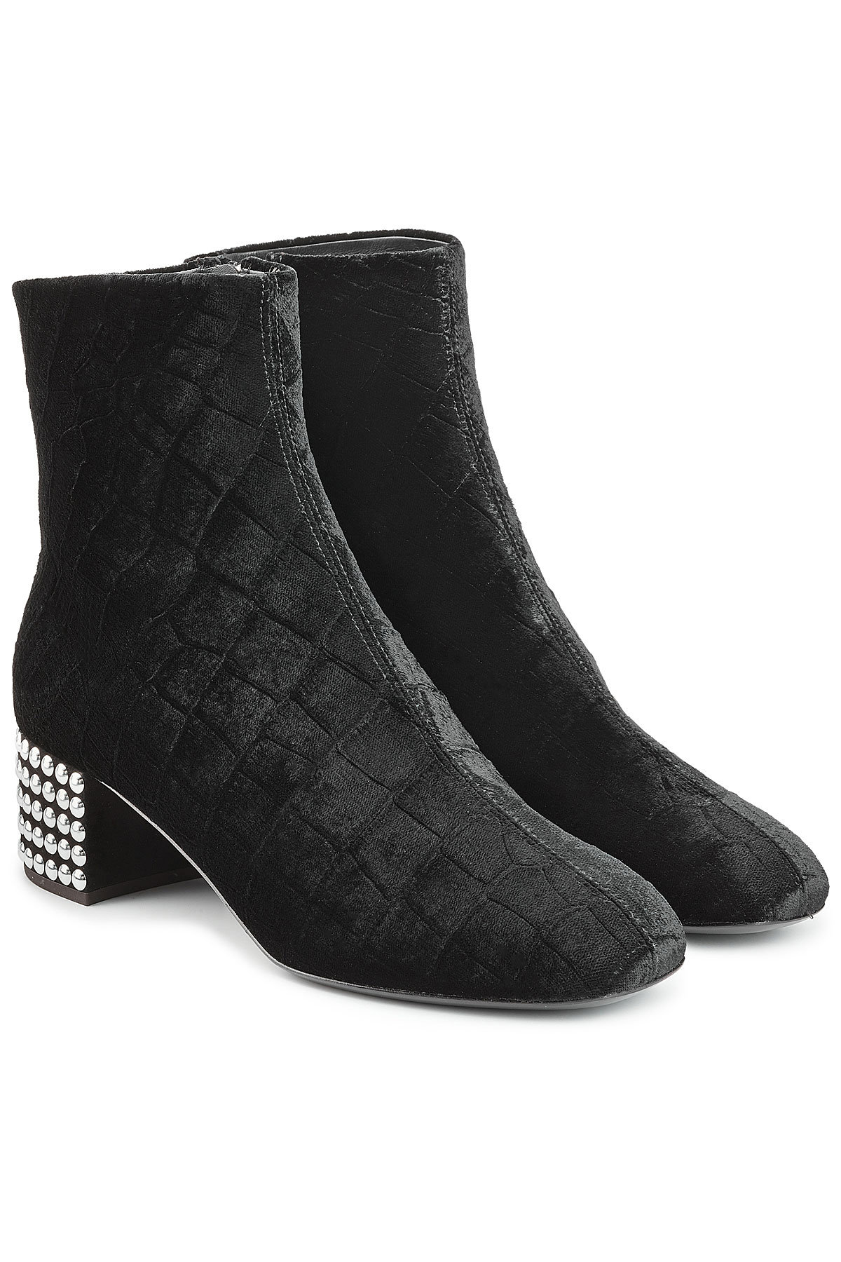 Giuseppe Zanotti - Quilted Velvet Ankle Boots with Embellished Heel