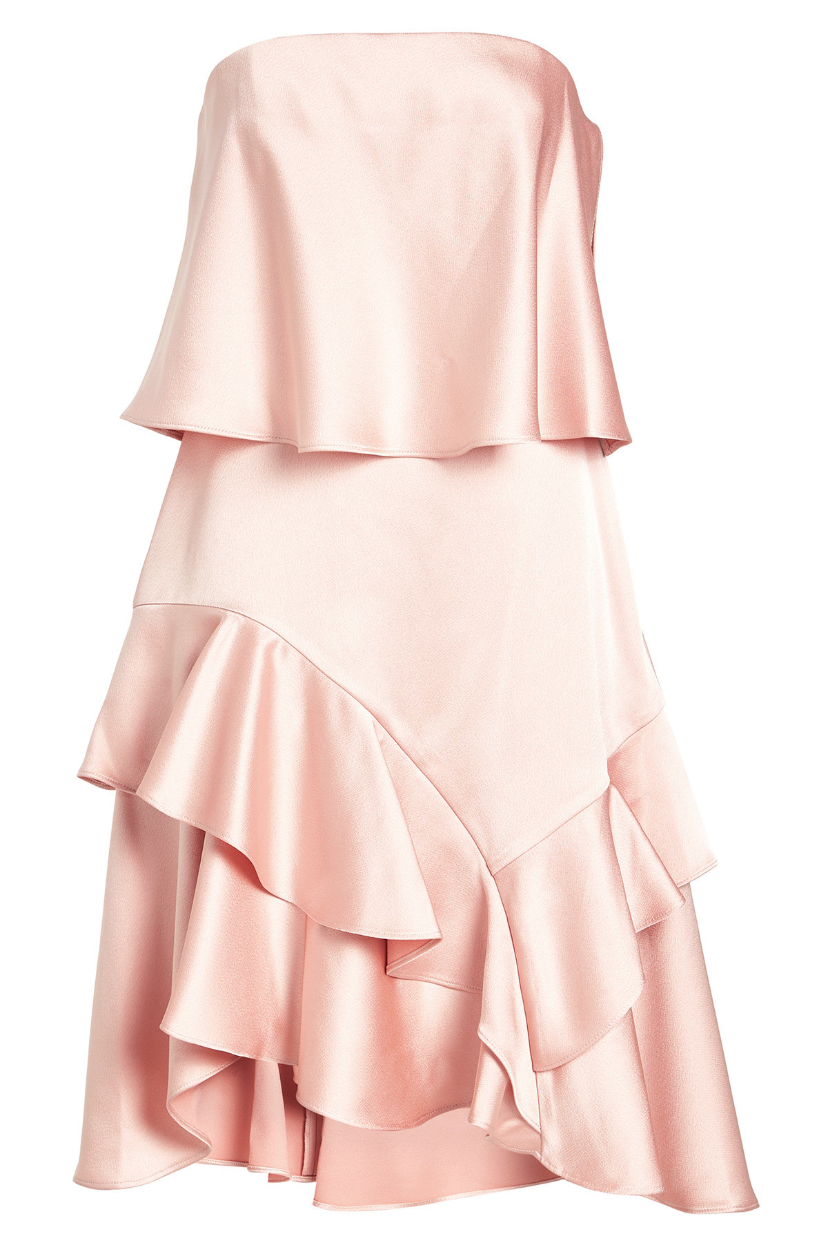 Halston Heritage - Strapless Satin Dress with Ruffles
