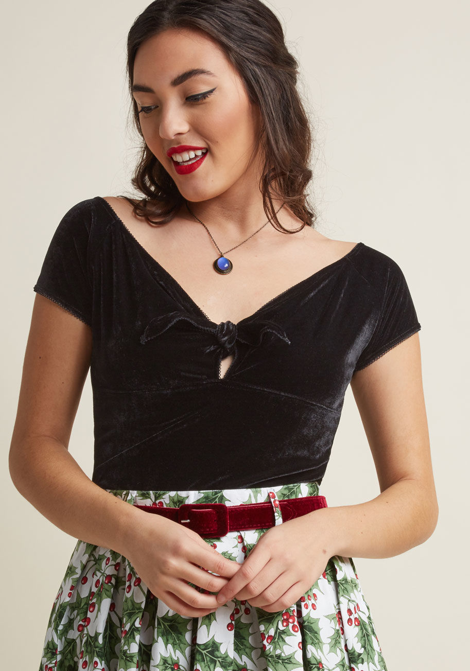 Hell Bunny Pizzazz You Like It Velvet Top by Hell Bunny