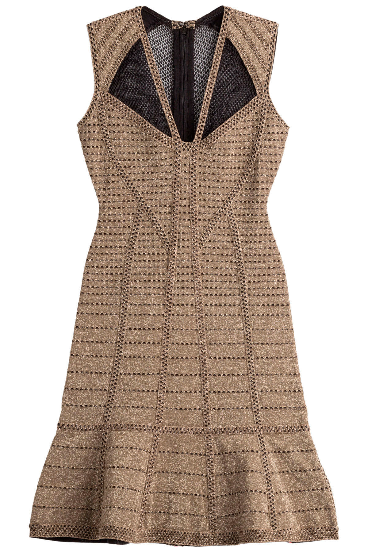 Metallic Bandage Dress with Mesh Inserts by Herve Leger