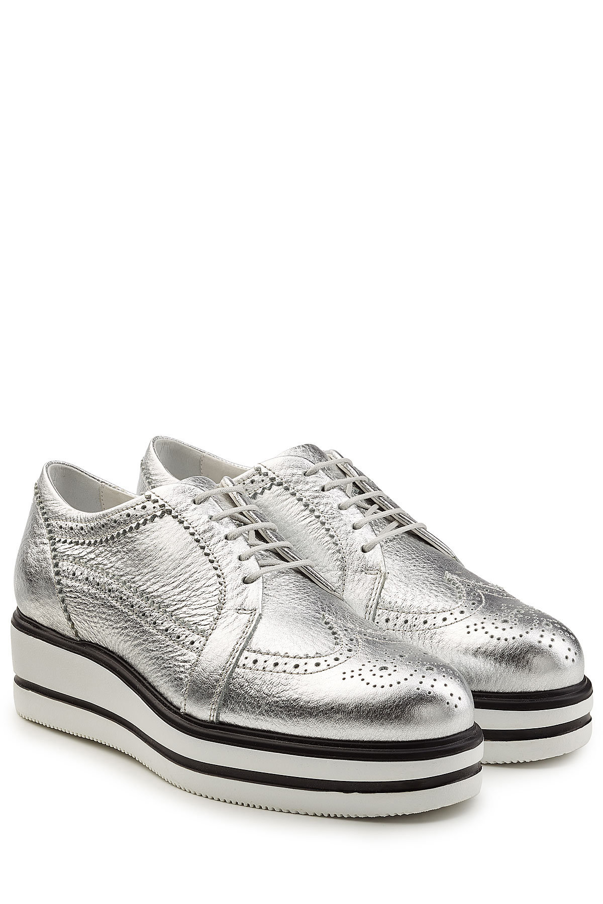 Hogan - Metallic Leather Brogues with Platform