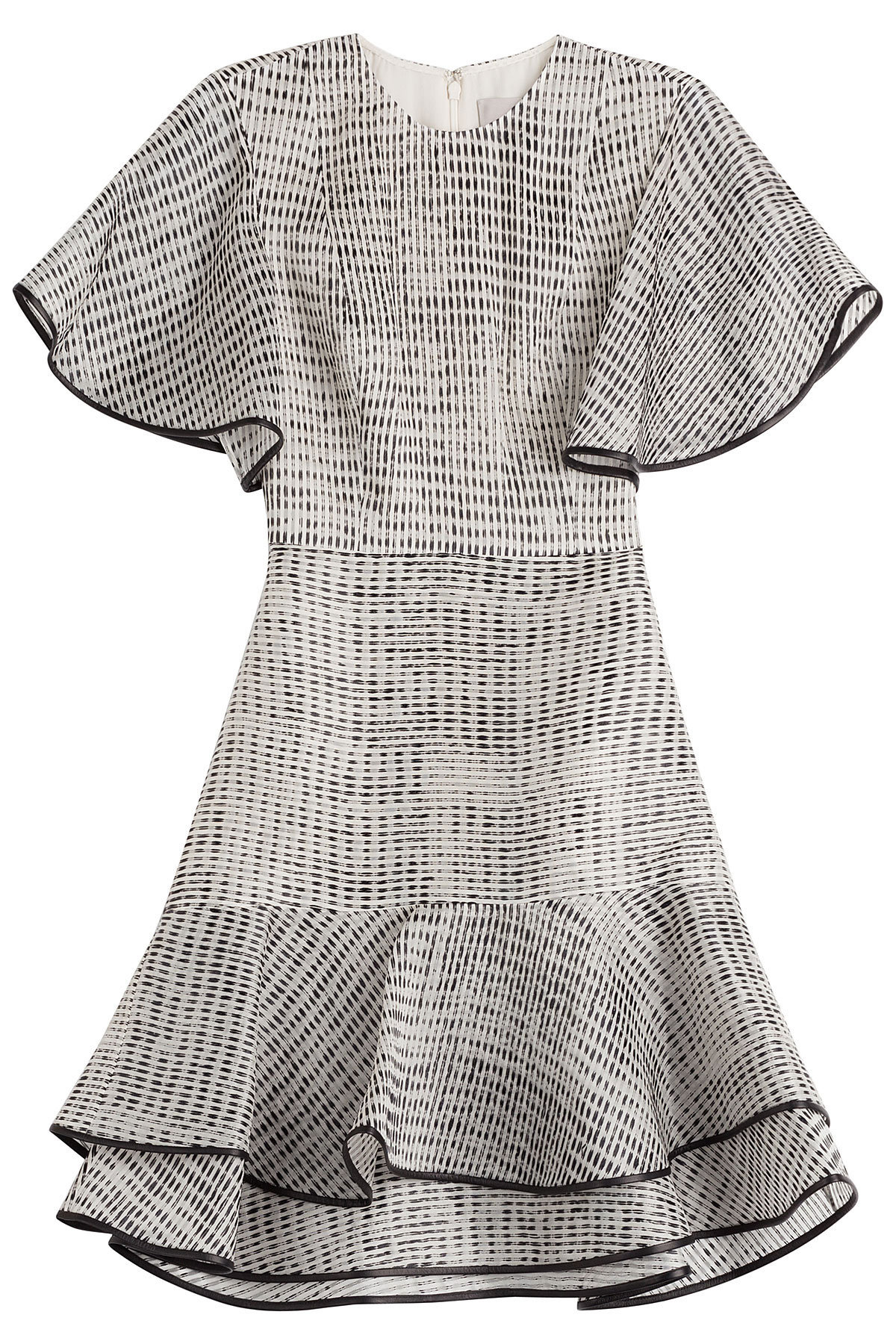 Jason Wu - Woodgrain Raffia Organza Short Sleeve Bias Ruffle Dress