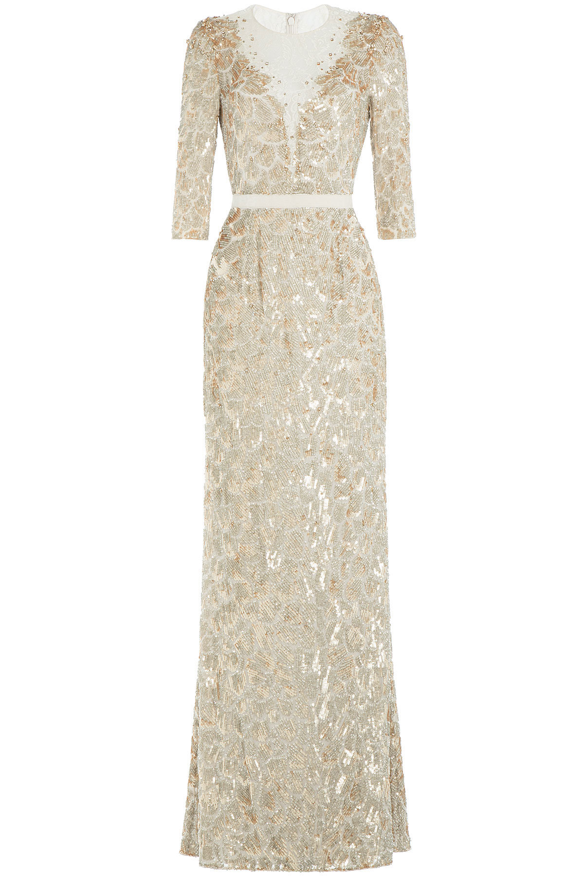 Jenny Packham - Floor Length Embellished Silk Dress