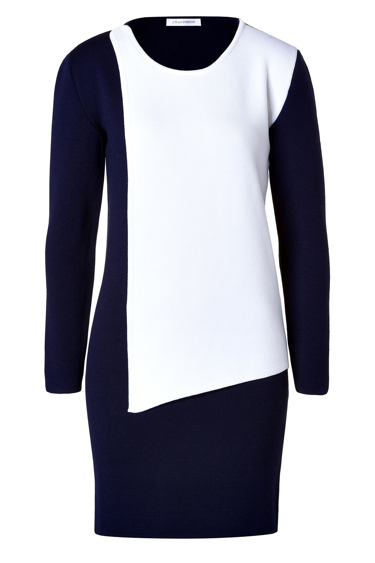 Merino Wool Blend Asymmetric Panel Dress in Navy/White by J.W. Anderson