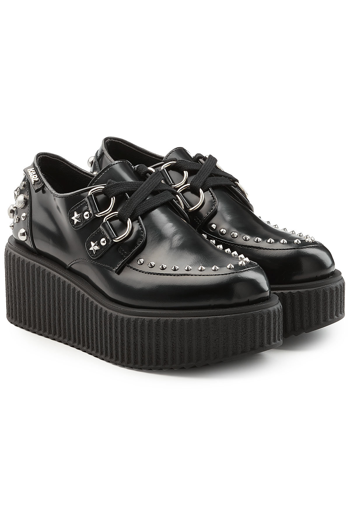 Karl Lagerfeld - Embellished Leather Platform Creepers