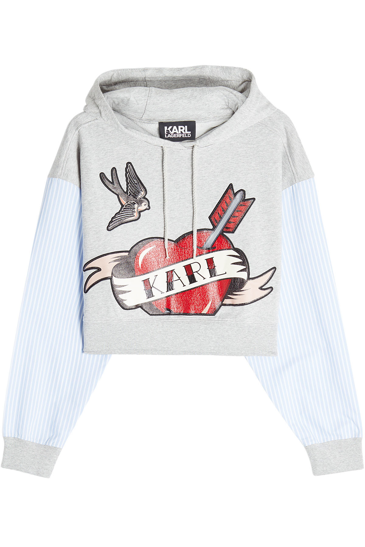 Karl Lagerfeld - Karl Sails Cropped Hoodie with Striped Shirt Sleeves