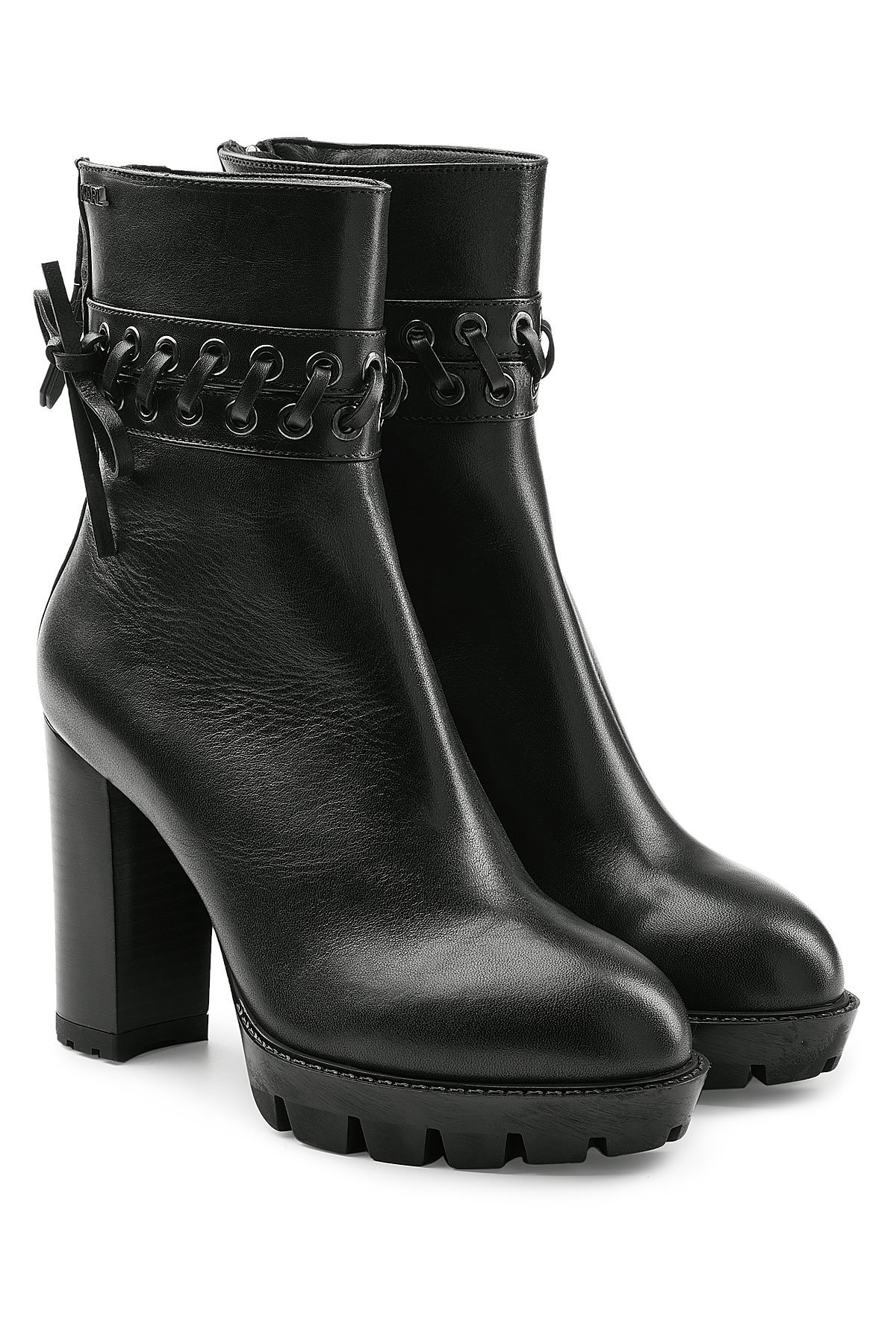 Karl Lagerfeld - Leather Ankle Boots with Gripped Platform