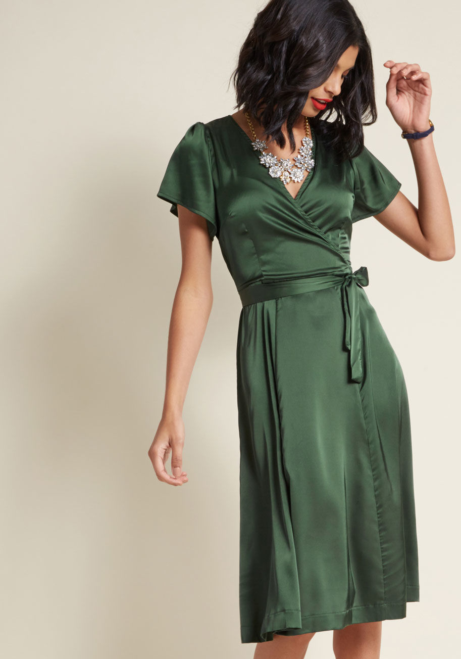 Louche Satin Midi Wrap Dress by Louche