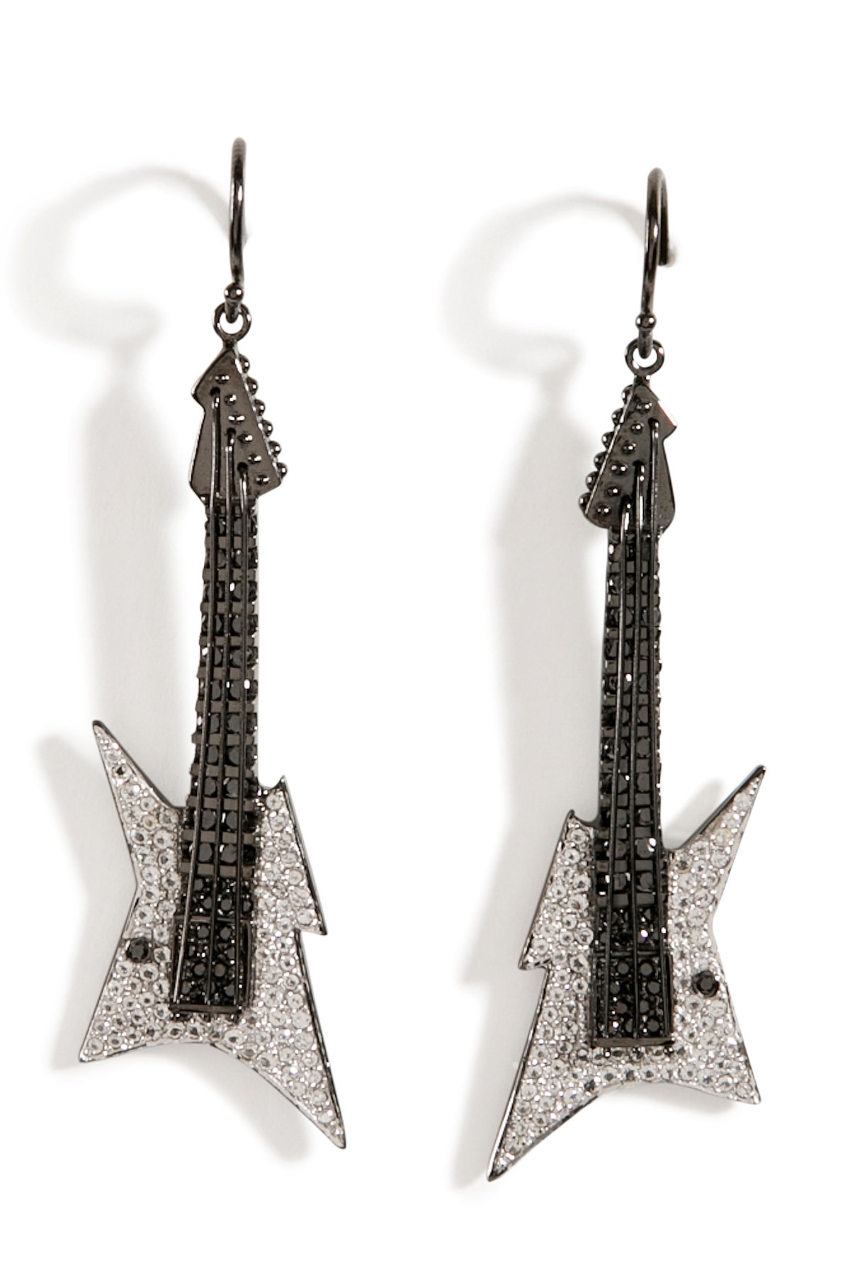 Black Rhodium Silver Guitar Earrings B in White by Lynn Ban