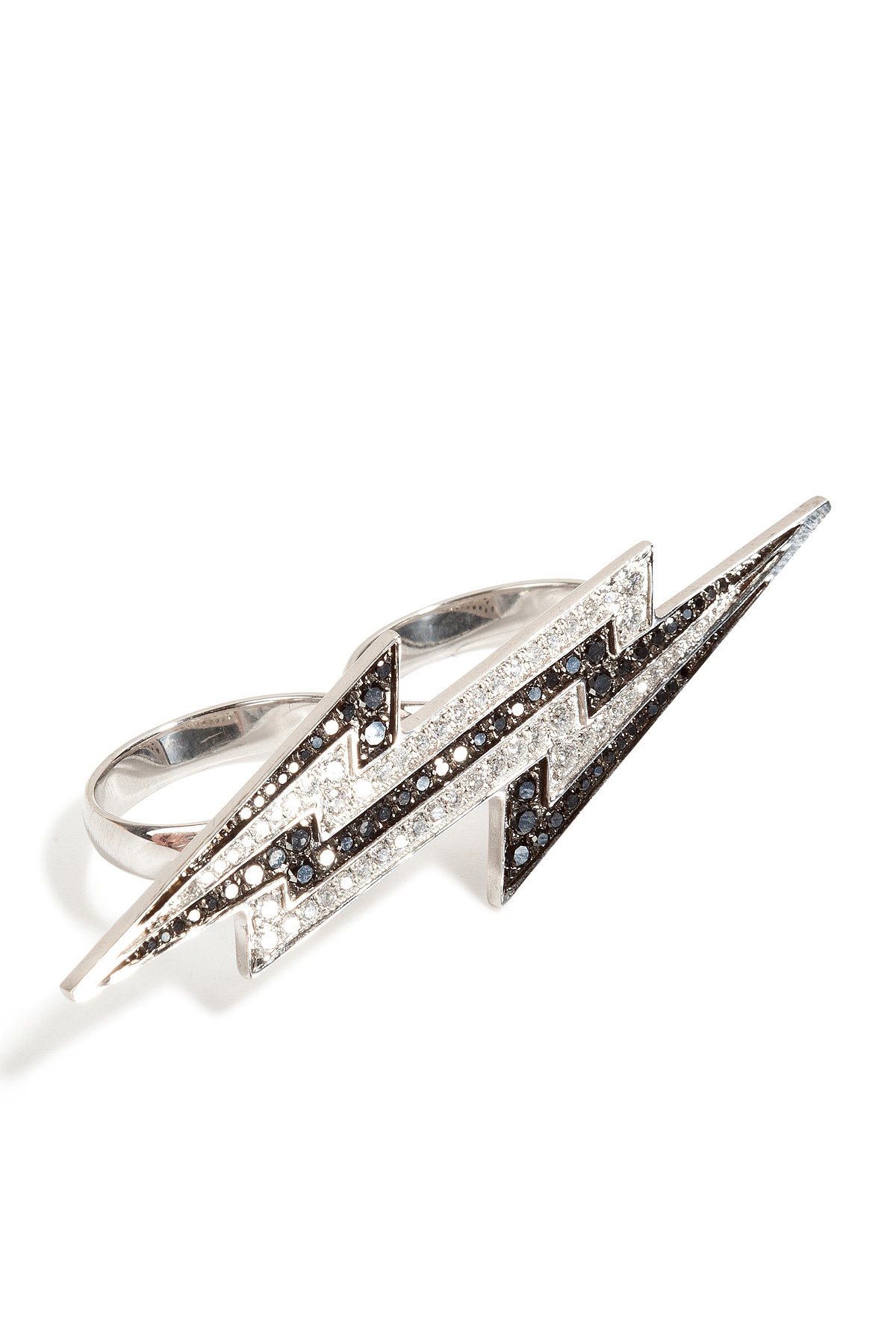Lynn Ban - Sterling Silver Lightening Bolt Earrings with Diamonds