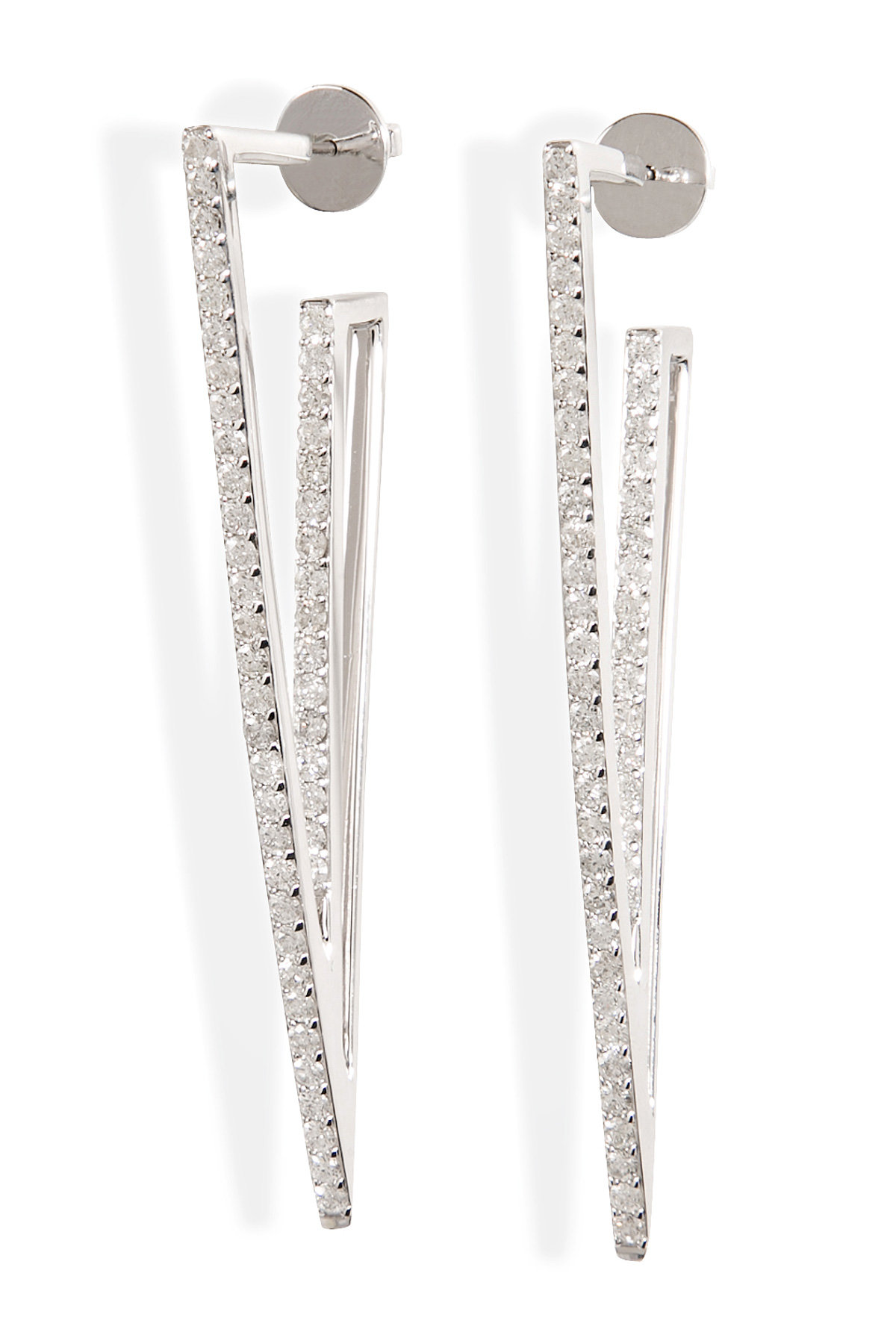 Lynn Ban - Sterling Silver V Earrings with Diamonds