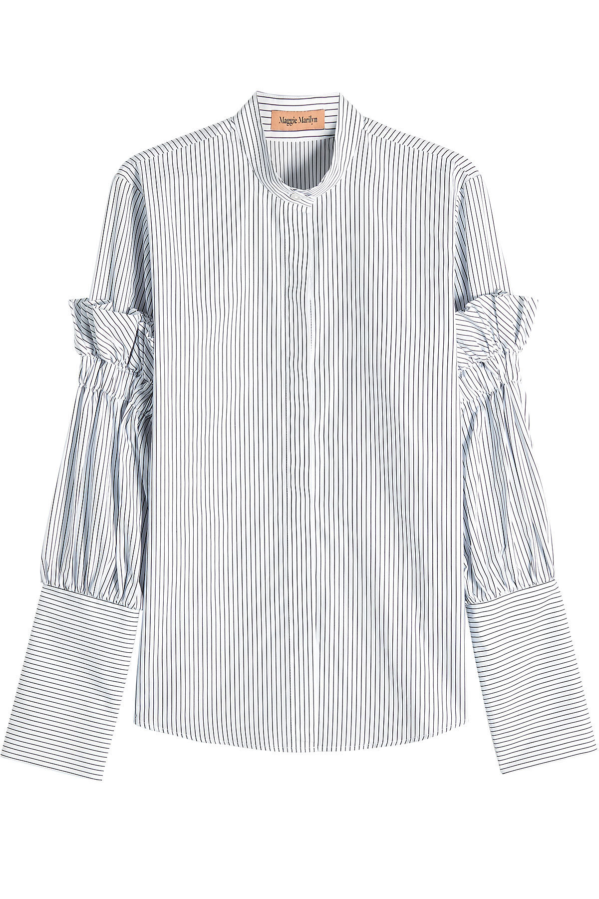 Striped Cotton Shirt with Ruffles by Maggie Marilyn