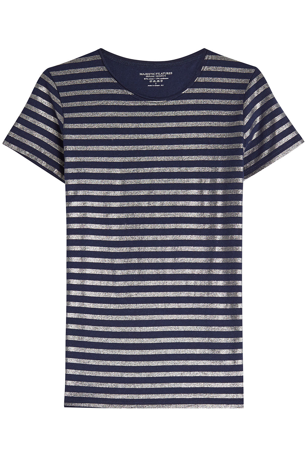 Striped Cotton T-Shirt with Cashmere by Majestic