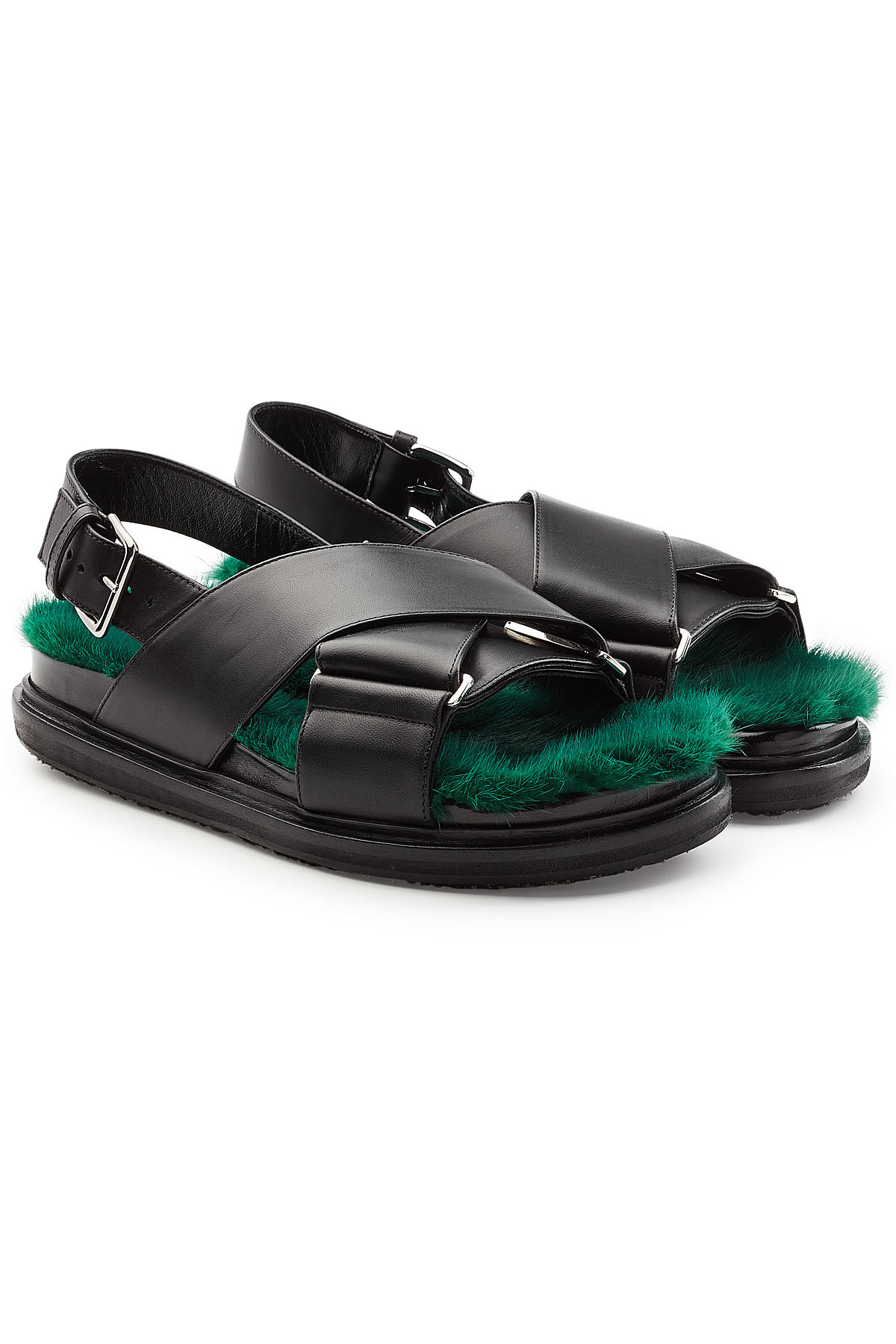 Marni - Leather Fusbett Sandals with Mink Fur Insole