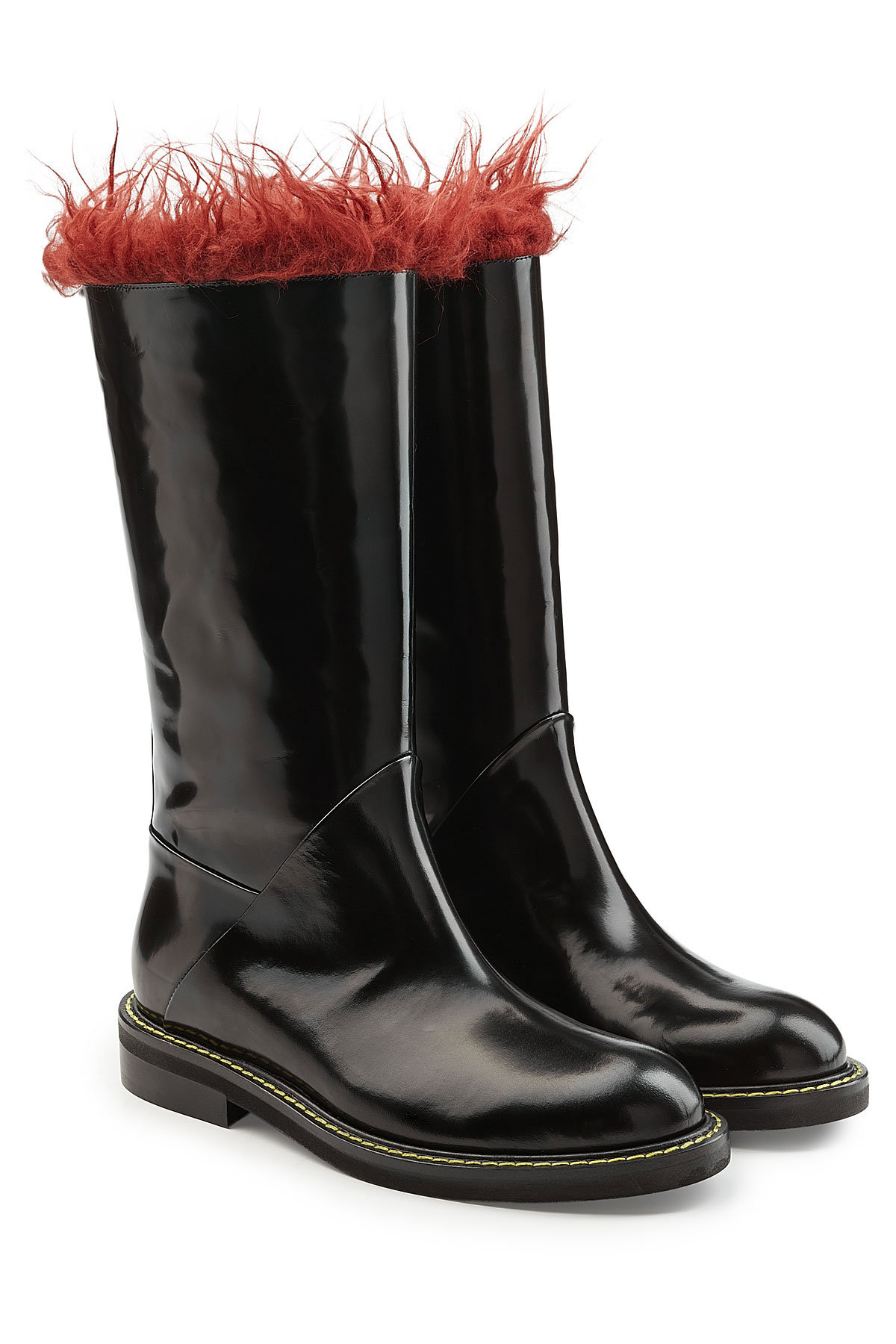Marni - Patent Leather Knee Boots with Shearling Insole
