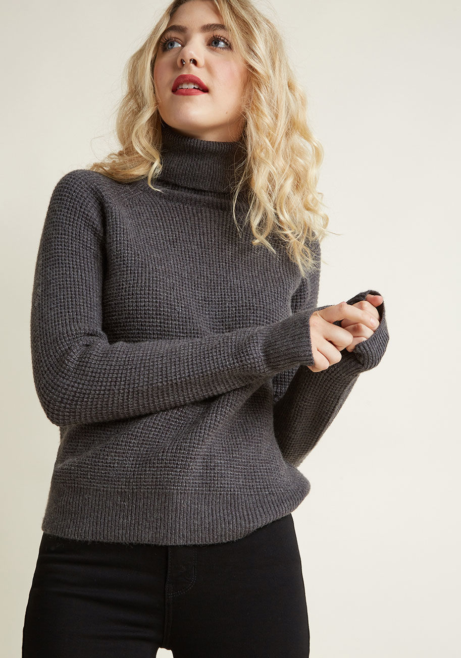 Few styles are more iconic to a wintry climate than a turtleneck sweater, so grab this one from our ModCloth namesake label to stay truly timeless. Textured waffle knit fabric with an ultra-soft feel makes this wardrobe essential more elegant than your av by Mcs1147