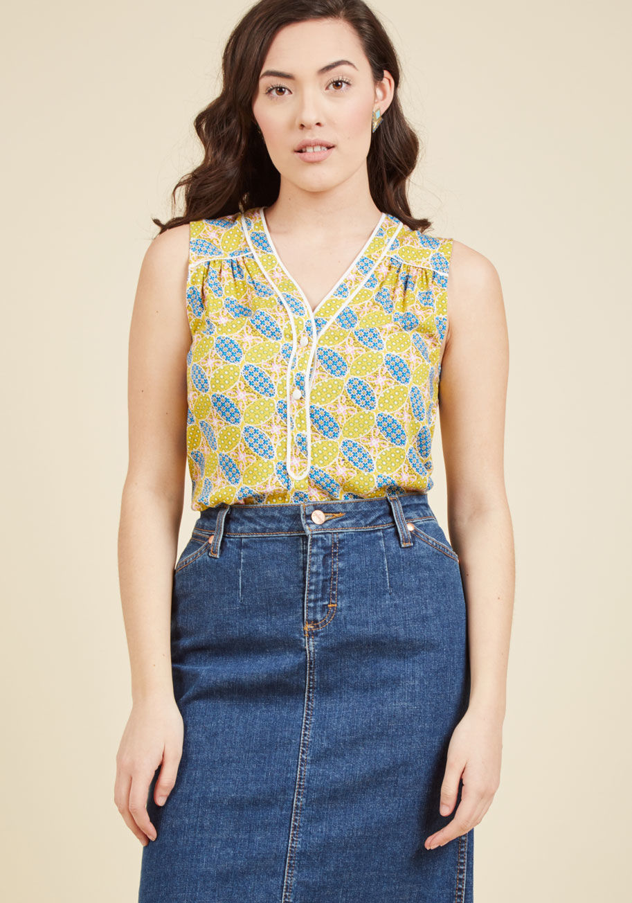 Mct1002h - Warmed by both the sun and your fresh brew, you remove your blazer to reveal what you most love about your outfit - this chartreuse top! Part of our ModCloth namesake label, this gracefully flowing blouse catches the breeze - and the eyes of passersby - w