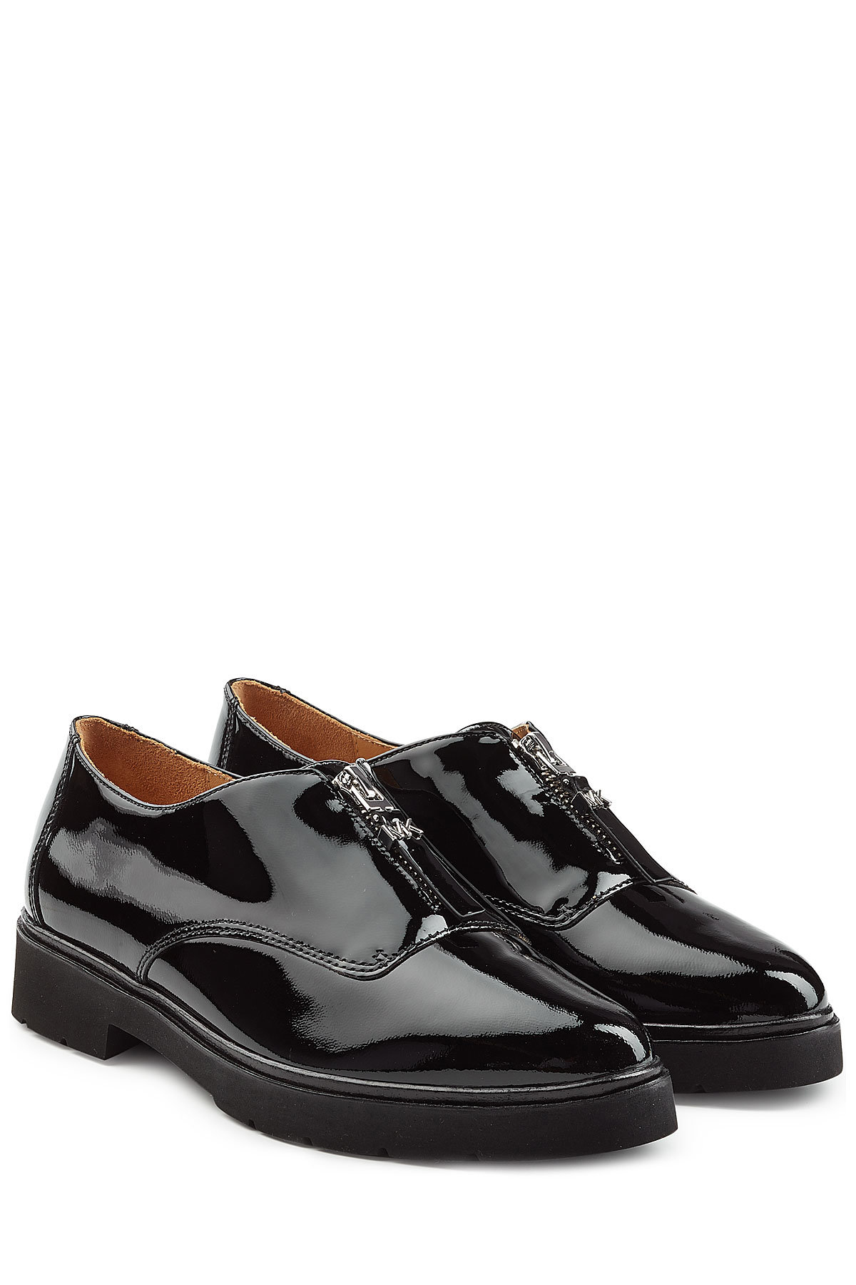 Patent Leather Panel Platform Ankle Boots with Chain Heel by MICHAEL Michael Kors