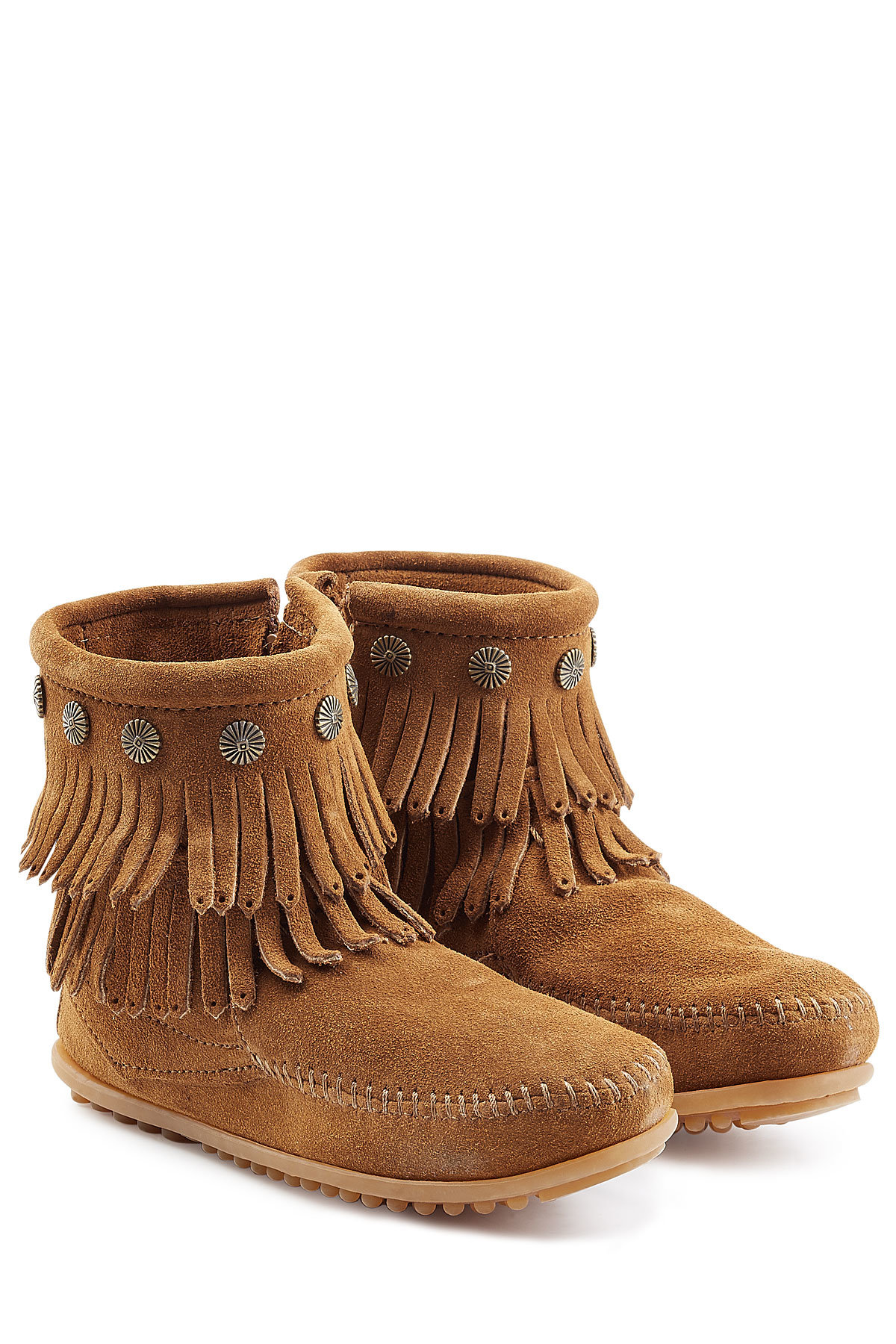 Minnetonka - Concho Fringed Suede Ankle Boots with Studs