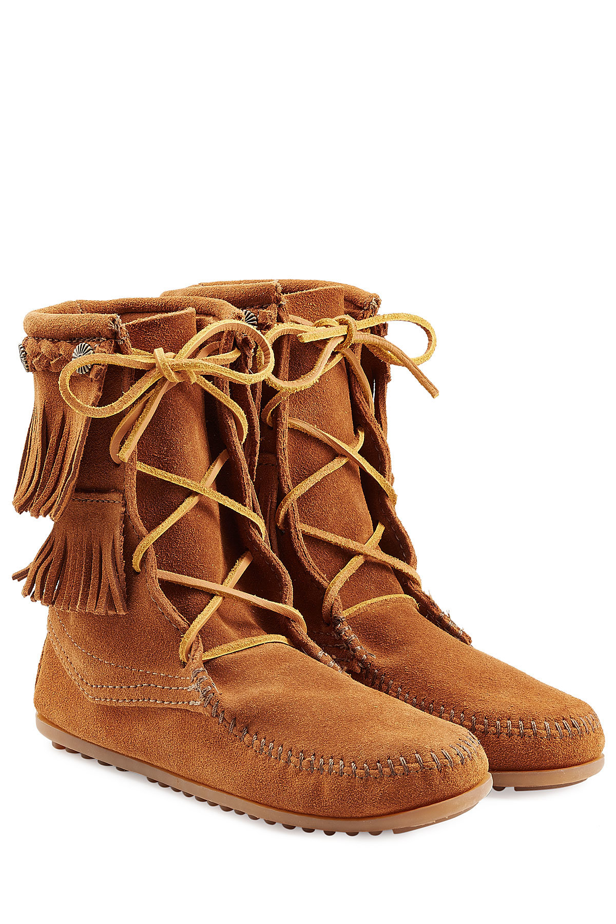 Minnetonka - Double Fringe Tramper Suede Boots with Studs