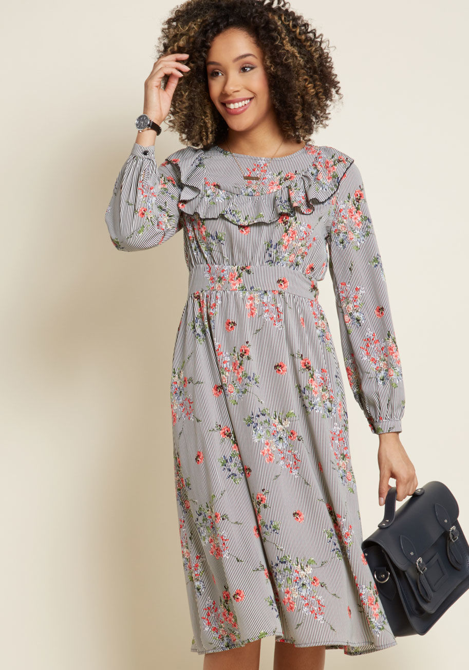 Chief Executive Ruffler Floral Midi Dress by ModCloth