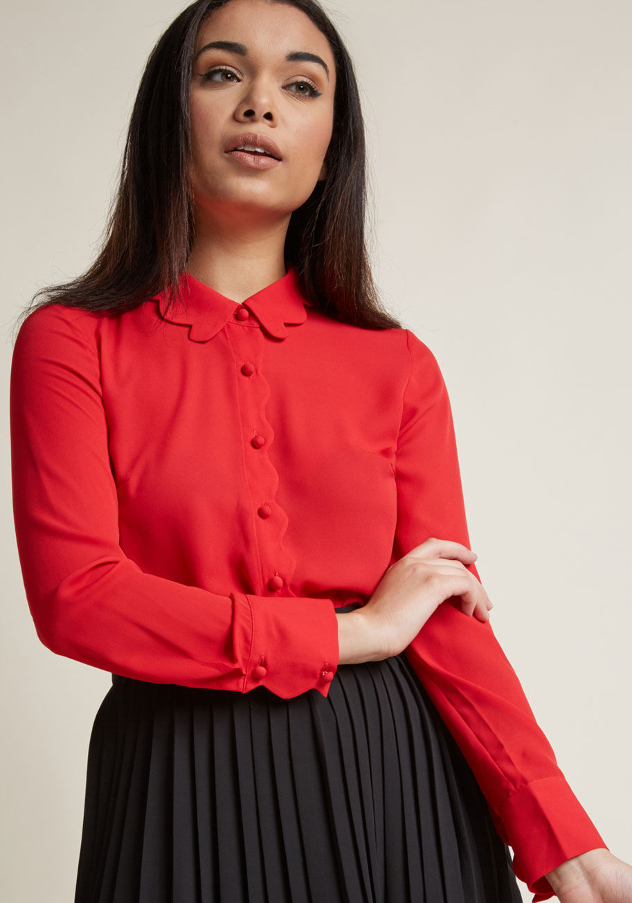ModCloth - Chiffon Button-Up Blouse with Scallops