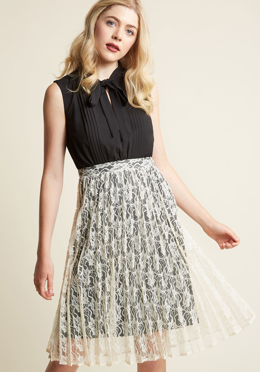 ModCloth - Classy Pintucked Twofer Dress with Tie Neck