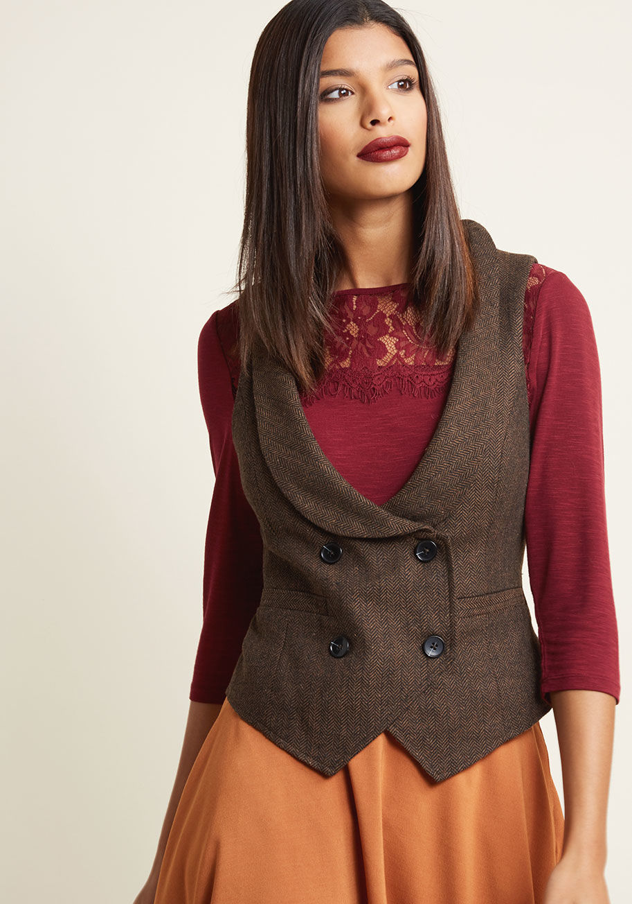 Double-Breasted Herringbone Vest by ModCloth