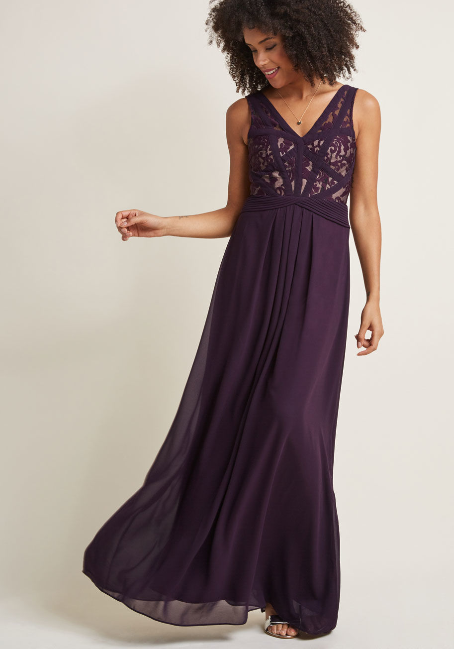 Elegant Lace Maxi Dress with Pleats by ModCloth