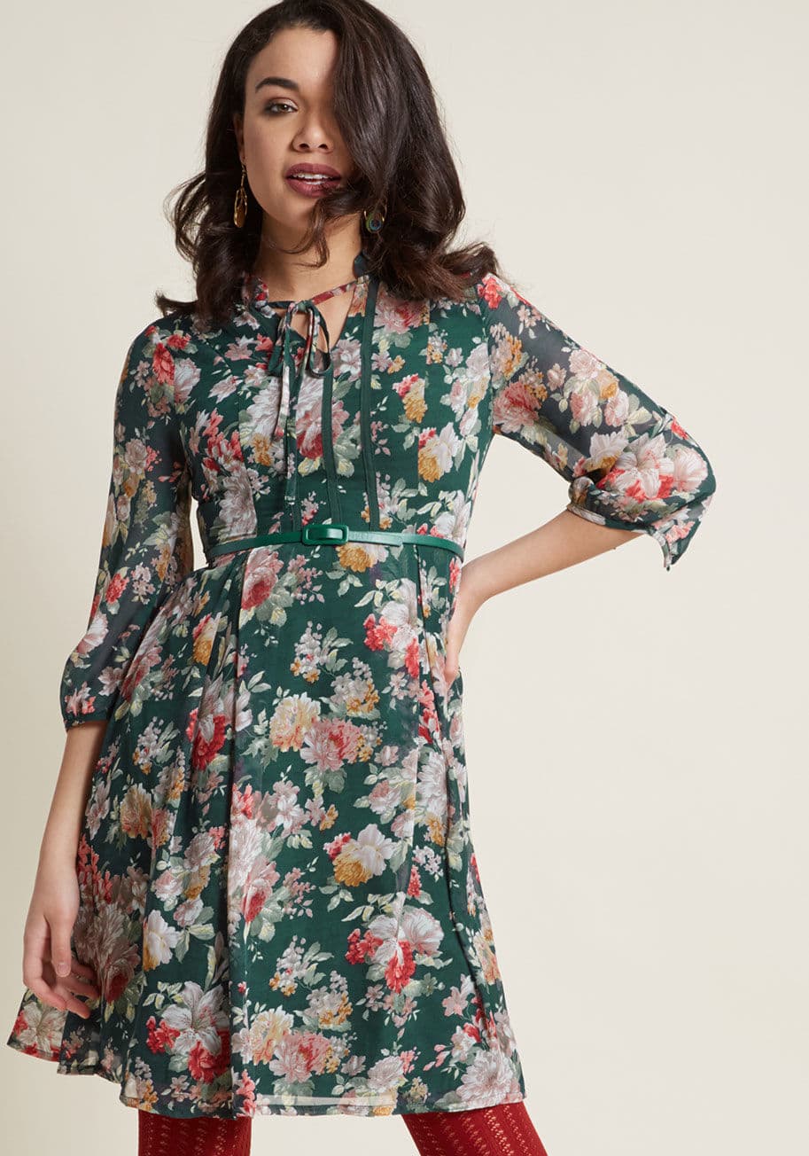 ModCloth - Exploring Florals 3/4 Sleeve Shirt Dress