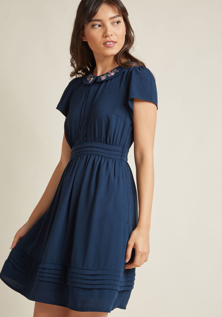 Feminine Shirt Dress with Embroidered Collar by ModCloth