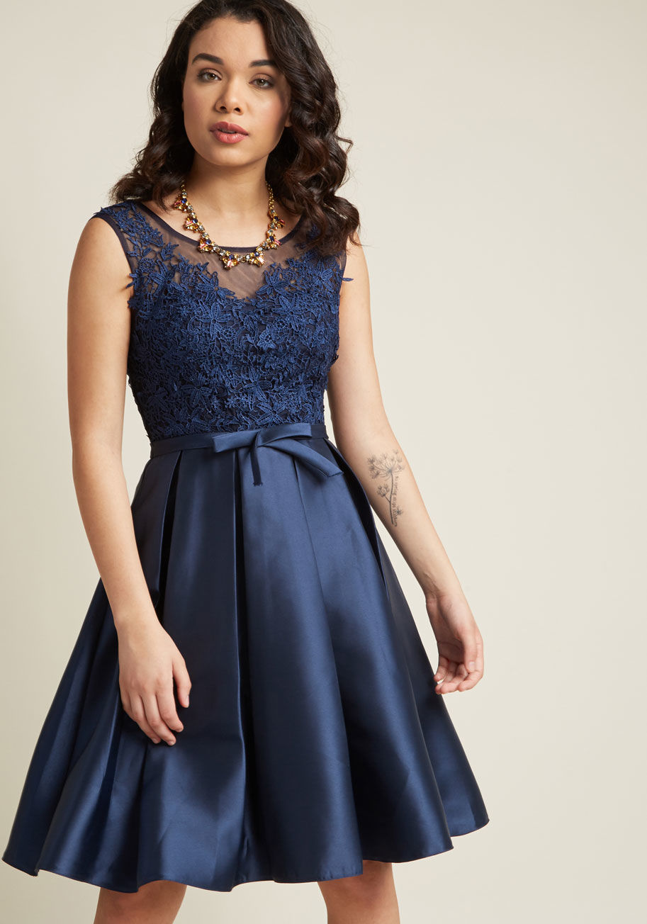 Fit and Flare Dress with Lace Bodice by ModCloth